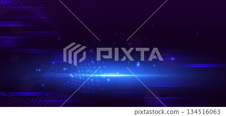 Abstract blue glowing horizontal lines light on dark background. Hi speed move, digital communication concept. Abstract blue glowing horizontal lines light on dark background. Hi speed move, digital communication concept. 134516063