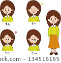 有各種面部表情的女人 134516165
