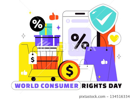 World Consumer Rights Day Vector Illustration on March 15 Featuring Shopping Bags Symbolizing Respected And Protected Consumer Rights 134516334