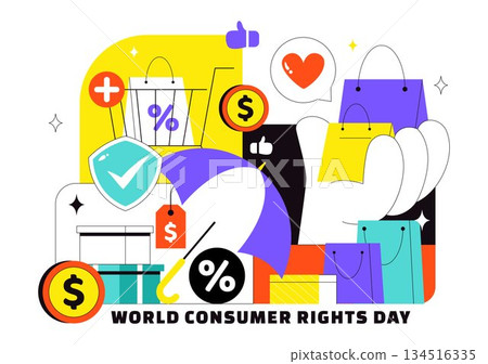 World Consumer Rights Day Vector Illustration on March 15 Featuring Shopping Bags Symbolizing Respected And Protected Consumer Rights 134516335
