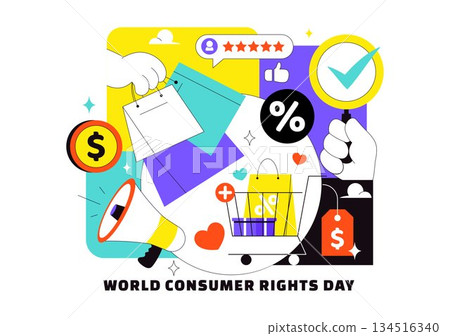 World Consumer Rights Day Vector Illustration on March 15 Featuring Shopping Bags Symbolizing Respected And Protected Consumer Rights World Consumer Rights Day Vector Illustration on March 15 Featuring Shopping Bags Symbolizing Respected And Protected Consumer Rights 134516340
