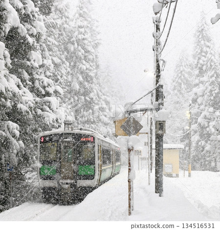 只見線（會津三沼站）暴風雪 134516531