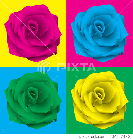 Rose flower head surrealism vivid colors square background graphic illustration, Rose flower head surrealism vivid colors square background graphic illustration, 134517480