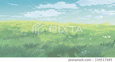 Nature landscape spring season with blue sky background graphic illustration. Pastel environment concept template. 134517495