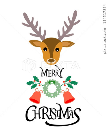 cute deer with red deer and wreath cute deer with red deer and wreath 134517824