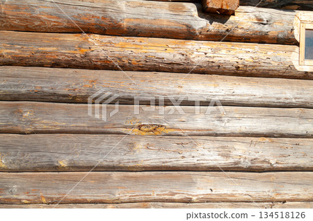 Rural Wooden Bathhouse with Log Construction and Window 134518126