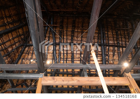 Internal structure of a thatched roof 134518168