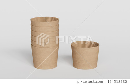 Eco Friendly Corrugated Cardboard Coffee Cup Sleeve Mock up. 3D Rendering. 134518280