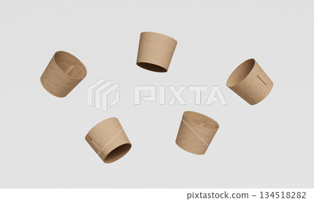 Eco Friendly Corrugated Cardboard Coffee Cup Sleeve Mock up. 3D Rendering. 134518282
