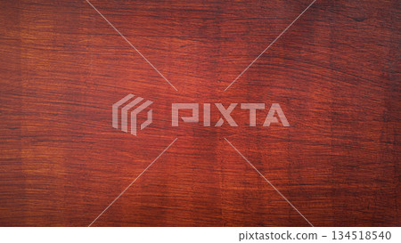 Reddish brown wood texture background, polished wooden surface with natural grain pattern for interior design. 134518540