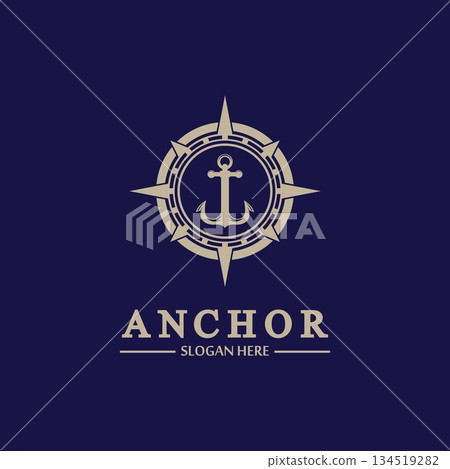 Anchor compass concept icon Logo vector illustration design,Nautical logo template. Flat design style on background. 134519282