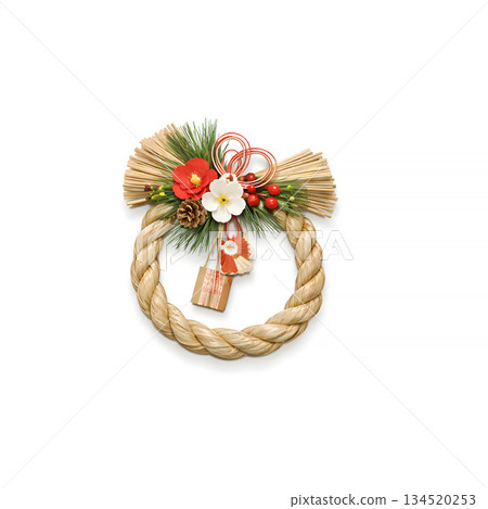 新年註連繩花圈裝飾（白色背景，單材質） 134520253