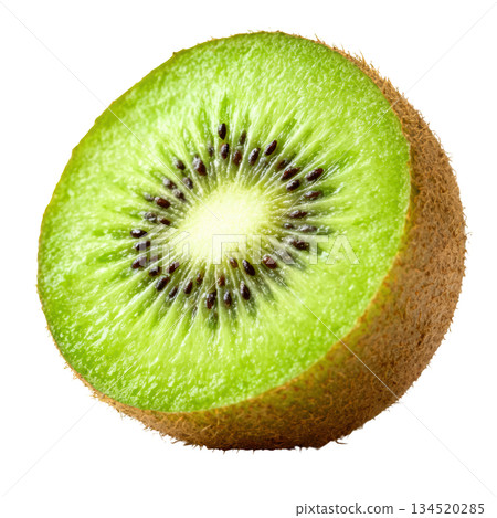 Freshly Cut Half Kiwi Fruit on a Bright Background Showing Vibrant Green Flesh and Seeds 134520285