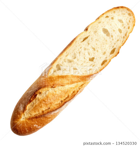 Fresh and crusty slice of french baguette bread from bakery 134520330
