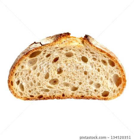 Comforting slice of rustic sourdough bread with golden brown crust 134520351