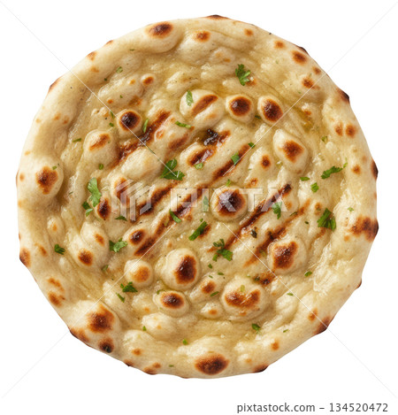 Delicious fresh warm grilled savory Indian naan bread with parsley 134520472