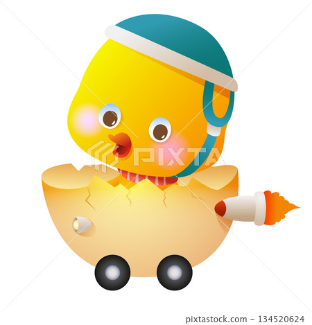 Cute Cartoon Chick in Egg with Rocket Illustration 134520624