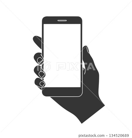 Silhouette icon of a hand holding a smartphone Silhouette icon of a hand holding a smartphone 134520689