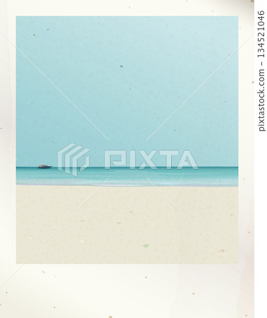 Old polaroid photograph of white sand beach and tropical blue sea have blue sky background with stained effect graphic illustration have blank space. Old polaroid photograph of white sand beach and tropical blue sea have blue sky background with stained effect graphic illustration have blank space. 134521046
