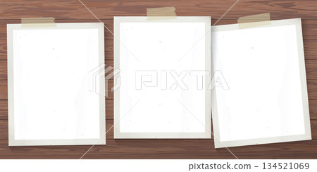 3 of blank old photograph paper vertical frames stick on cut timber panels horizontal background graphic illustration. 3 of blank old photograph paper vertical frames stick on cut timber panels horizontal background graphic illustration. 134521069
