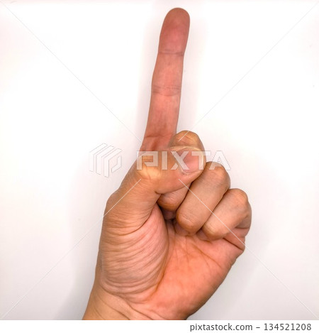 Left hand gesture with index finger raised Left hand gesture with index finger raised 134521208