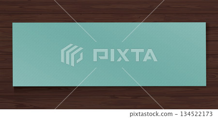 Blank rectangle bond paper turqouise color on cut timber panels mocha mousse tone background graphic illustration. 134522173