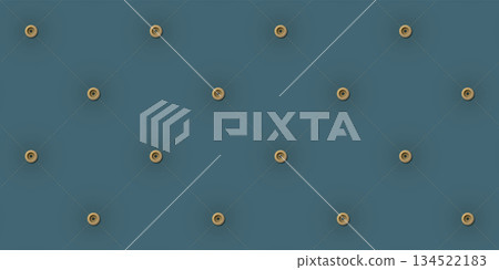 3D turqouise upholstery leather background with golden buttons and dash lines seamless pattern graphic illustration. 3D turqouise upholstery leather background with golden buttons and dash lines seamless pattern graphic illustration. 134522183