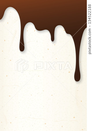 Melted chocolate flows onto cream cake surface vertical background graphic illustration have blank space. Melted chocolate flows onto cream cake surface vertical background graphic illustration have blank space. 134522188