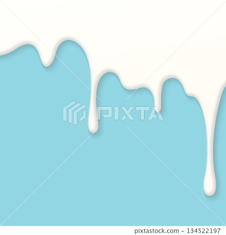 Minimalist fresh milk flows onto light blue square background graphic illustration have blank space. 134522197