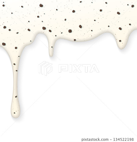 Melted cookie and cream ice cream drop onto white square background graphic illustration have blank space. 134522198