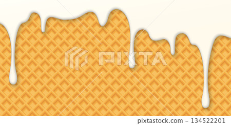 Melted milk ice cream drop onto wafer 3D pattern yellow brown colors horizontal background graphic illustration. Melted milk ice cream drop onto wafer 3D pattern yellow brown colors horizontal background graphic illustration. 134522201