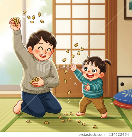 父母和孩子一起丟豆子驅邪 134522464