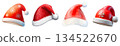 Set of illustrations of Christmas Santa hats on a transparent background, PNG image 134522670