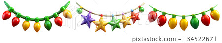 Illustrations of multi-colored 3D garlands on a transparent background, PNG image 134522671