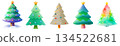 Set of illustrations of Christmas trees on a transparent background, PNG image 134522681