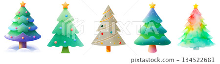 Set of illustrations of Christmas trees on a transparent background, PNG image 134522681