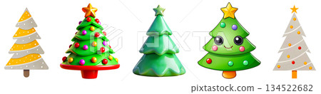 Set of illustrations of Christmas trees on a transparent background, PNG image 134522682