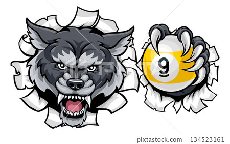 Wolf and 9 Ball Nine Ball Pool Cartoon Mascot 134523161