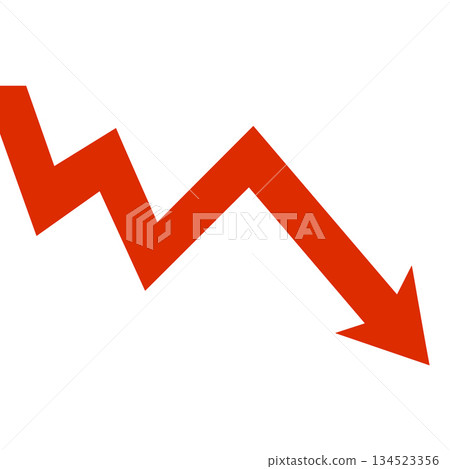 Red zig zag arrow pointing down. Financial crisis or loss concept vector illustration 134523356
