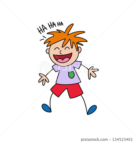 Cartoon Boy Laughing With Orange Hair Keywords boy, child, kid, laughing, laughter, ha Vector 134523401