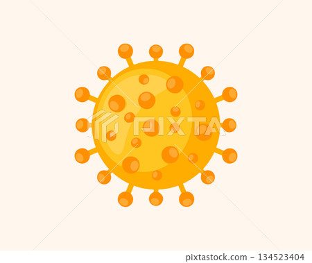 Yellow round coronavirus cell icon. Covid 19 bacteria microbe vector illustration Yellow round coronavirus cell icon. Covid 19 bacteria microbe vector illustration 134523404