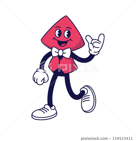 Cute red triangle geometric character in suit. Funny abstract mascot vector illustration Cute red triangle geometric character in suit. Funny abstract mascot vector illustration 134523411