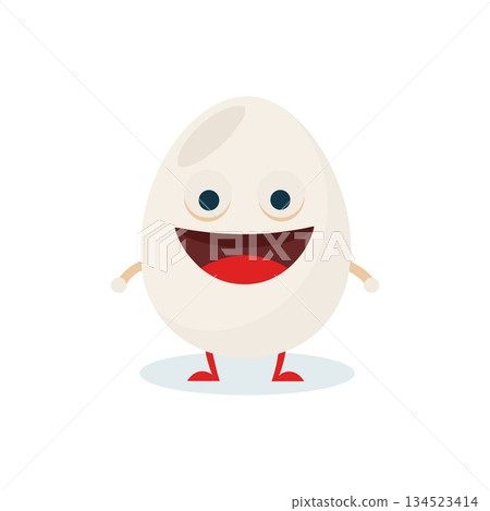 Cute white chicken egg character smiling. Breakfast food mascot vector illustration 134523414