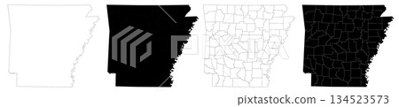 Arkansas map, Arkansas administrative map, Arkansas outline and counties state map set - illustration version 134523573