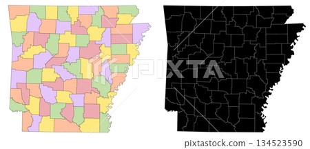 Arkansas map, Arkansas administrative map, Arkansas outline and counties state map set - illustration version Arkansas map, Arkansas administrative map, Arkansas outline and counties state map set - illustration version 134523590