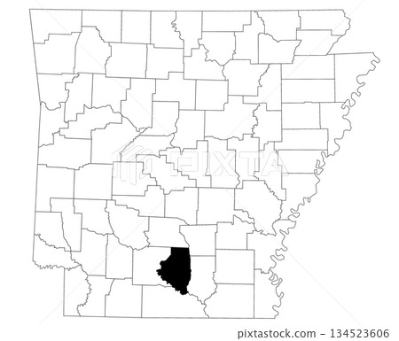 Map of calhoun County in Arkansas state on white background. Single county map highlighted by black colour on Arkansas map. UNITED STATES, US Map of calhoun County in Arkansas state on white background. Single county map highlighted by black colour on Arkansas map. UNITED STATES, US 134523606