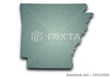 Arkansas map. 3d Map of Arkansas state with color. United State of America, US, United State Arkansas map. 3d Map of Arkansas state with color. United State of America, US, United State 134523620