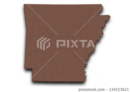 Arkansas map. 3d Map of Arkansas state with color. United State of America, US, United State Arkansas map. 3d Map of Arkansas state with color. United State of America, US, United State 134523621