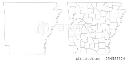 Arkansas map, Arkansas administrative map, Arkansas outline and counties state map set - illustration version 134523624