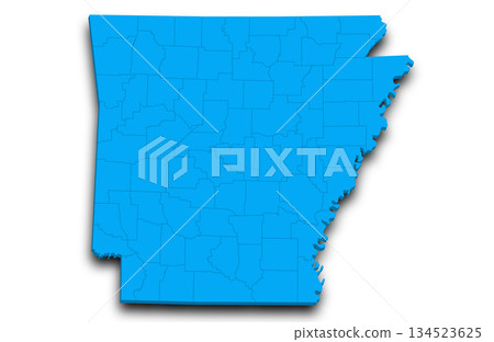 Arkansas map. 3d Map of Arkansas state with color. United State of America, US, United State 134523625